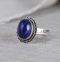 Cluster Rings FNJ 925 Silver Lapis Lazuli Real Original S925 Solid Prue Ring For Women Jewelry Vintage Oval Flower9835788