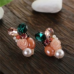 Stud Earrings Big Crystal Trendy Shell Flower Brincos Pearl Bead Fashion Jewelry Ear For Women