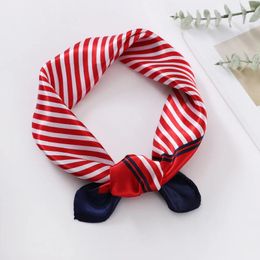 Scarves Striped Scarf Man Women Fashion Kerchief Small Bandana Faux Silk Neck Hairband Headband 60 60cm