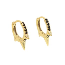 Simple tiny gothic punk stud earrings black cz spike circle earrings 100% 925 sterling silver for women men fashion ear jewelry256S