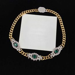 Full Diamond Emerald Necklaces Designer Letter Pendant Necklace High Quality Double Alphabet Rhinestone Metal Chain Palace Style J300w