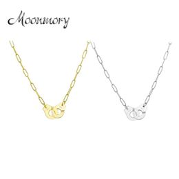 Moonmory Sterling Silver Handcuff Pendant & Necklace For Women Silver Chain Handcuff Necklace White Menottes Whole LJ201016225K