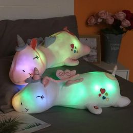 Plush Dolls 120CM Cute Glowing LED Light Unicorn Plush Toys Lovely Luminous Animal Unicorn Pillow Stuffed Dolls for Children Kids Gifts 231130