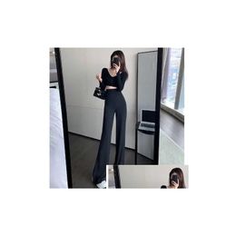 Womens Pants Capris Casual Design Super High Waist Wide Leg 2023 Xia Bai Tie Straight Loose Slim Suit Drop Delivery Apparel Clothing Otahz