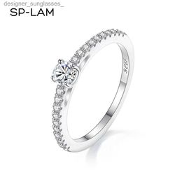 Band Rings Real 925 Sterling Silver Small Moissnaite Ring For Women Simple Sparkling Round 0.3CT Certificated Lab Diamond Finger RingsL231201