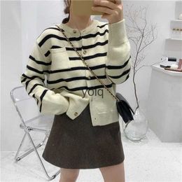 Women's Sweaters 2023 Autumn And Winter New Striped Knitted Cardigan Round Ne Long Sleeve Harajuku Style En*yolq