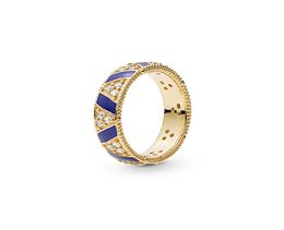 NEW 18K yellow gold plated Ring sets Original Box for 925 silver Blue Stripes & Stones Ring Women Mens Gift Jewellery RING7584403