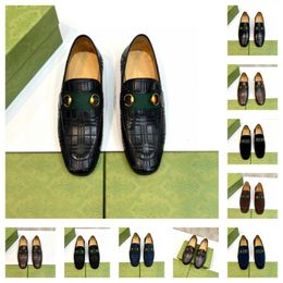 Top Men's Brand Design Luxury Mens Penny Loafer Shoes Genuine Cow Leather Male Dress Shoes Round Toe Alligator Print Wedding Party Shoes for Men