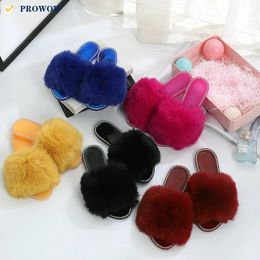 Slippers PROWOW Four Seasons Fur Slippers for Women Round Head Lady's Flat Bottom Imitation Rabbit Hair Slippers Home Outside Slides 7493 231130