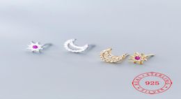 whole mexican stud jewelry unique design 925 Sterling Silver Moon and Star Micro Pave CZ Stud Earrings For Women high quality 8160835