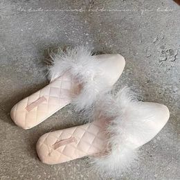 Slippers European and American women's indoor home anti-skid rabbit hair satin slippers 49 231130