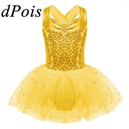 Stage Wear Kids Girls Ballet Dress Glitter Sequins Dance Tutu Skirted Gymnastics Leotard Ballerina Dancewear Children Performing Costumes