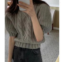 Women's Sweaters Sueters Mujer Solid Colour Puff Short Sleeve Sweater Women Pullover Jumper Pull Femme Knitwear Tops Casual Grey Female