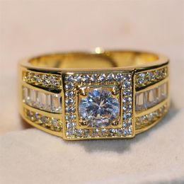 Stunning Original Handmade Luxury Jewellery 10KT Yellow Gold Filled Round White Topaz CZ Diamond Gemstones Men Wedding Band Ring For175a