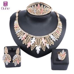 Luxury Nigerian Women Wedding Jewellery Sets Chunky Necklace Earrings Bangle Ring Bridal Dubai Gold Jewellery Set270W