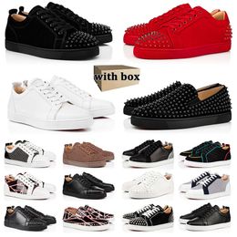 Com caixa de luxo de luxo sapatos casuais para venda sola vermelha tops baixos picos planos planos de camurça azul preto diamante de diamante homem homem baile de casamento tênis de casamento 36-45