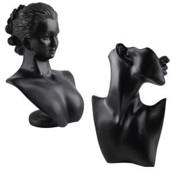 Black Resin Material Elegant Female Mannequin for Fashion Necklace Pendant Bust Jewelry Display Holder Jewelry Store Display 21111219C