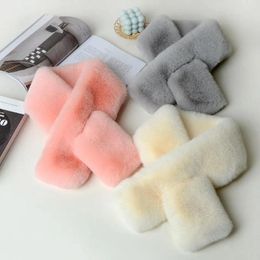 Scarves Solid Color Faux Fur Cross Scarf Winter Warm Thicken Plush Neck Ring Women Fluffy Shawls Outdoor Warmer