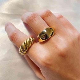 Minimalist Jewelry Trending 18k Gold Plated Statement Ring Stainls Steel Chunky Dome Ring3252