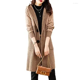 Women's Knits Winter Fashion Women Cardigan Coat Hooded Down Cotton High-end Knitwear Parka Mid Length Sweater Jacket