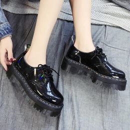 Dress Shoes Black Platform Women Lace Up Low Heel Lolita Japanese Style Mary Jane Vintage College Student Pumps 44