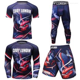 Men's Tracksuits Custom Cody Lindin Rashguard Set Men MMA Jiu Jitsu Kimono T-shirt Compression Bottom Leggings Pants Training Boxing