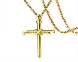 Titanium Steel Nail Prayer Mens Necklace Pendant Punk Style Personality Male Necklaces Jewelry Gift 4 Colors8428845