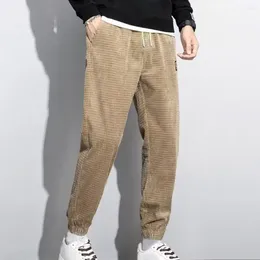 Men's Pants Men Harem Corduroy Slim Fit Straight Casual Trousers With Elastic Waist Pockets For Autumn Winter Fashion