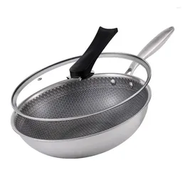 Pans Double Sided Honeycomb 316 Stainless Steel Frying Pan 3 Layer Uncoated Non Stick Less Smoke Cookware