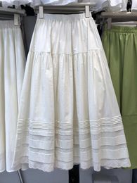 Skirts Umbrella Skirt Slimming Fairy Lace Stitching White A-Line Women Spring Summer Mid-Length Exquisite