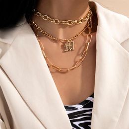 Pendant Necklaces Lacteo Vintage Letter M Necklace For Women Steampunk Multilayer Cross Chain Choker Year Gifts Jewelry2597