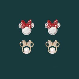 Stud Bow Cute Earrings Whole Pearl Mouse Crystals Cartoon Jewellery For Women 2021 Trend Anime Charm Wedding Accessories270l
