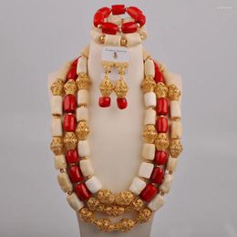 Necklace Earrings Set Mixed Colour Natural Coral White And Red African Party Dress Accessories Nigerian Bride Wedding Jewellery AU-659