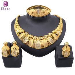 Dubai Gold Color Crystal Jewelry Set For Women Necklace Earrings Bracelet Ring Italian Bridal Wedding Accessories Jewellry Sets275E