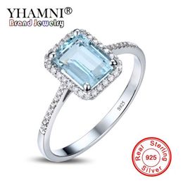 YHAMNI Original 100% 925 Sterling Silver Ring Fashion Wedding Engagement Jewellery Sky Blue CZ Crystal Ring For Women Gift ZR539202l