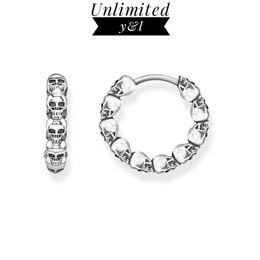 Charm Skull Creole Hinged Hoop Earrings 925 Sterling Silver Style Skeleton Round Fashion Jewellery Women Men 2021253T