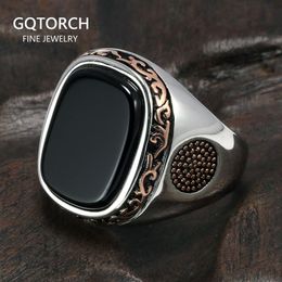 Real Pure Mens Rings Silver s925 Retro Vintage Turkish Rings For Men With Natural Black Onyx Stones Turkey Jewelry 1009289z