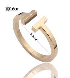 fashion Women Stainless opening cuffs Bangle thick wide band double T bangles bracelet Men Jewelry silver rose gold black Pulsera 1554480