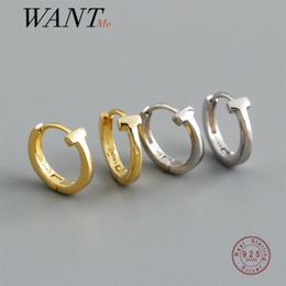 WANTME 925 Sterling Silver Fashion Korean Minimalist Letter T Hugging Earrings for Women Men Punk Rock Ear Nose Ring Jewelry 21050279r