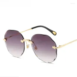 Sunglasses Luxury Round Women Brand Designer Vintage Retro Oversized Rimless Sunglass Female Sun Glasses Mirror