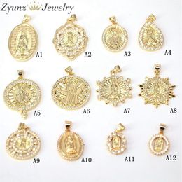 10PCS Gold Colour Micro Pave CZ Virgin Mary JESUS Charms Pendant Findings Jewellery 0927261a