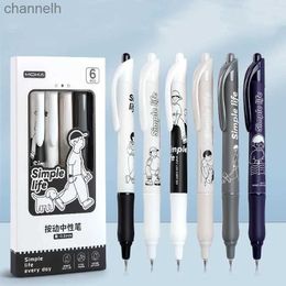 Gel Pens 6pcs Simple Life Gel Pens Set Cartoon Design Soft Holding 0.5mm Ballpoint Black Colour Ink for Writing A7451 YQ231201