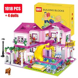 Christmas Toy Supplies Friends City House Summer Holiday Villa Castle Building Blocks Sets Figures Swimming Pool DIY Toys for Kids Girls Christmas Gift 231129