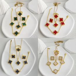 4 Leaf Clover Necklace Designer Jewelry Set Four-piece Sets Pendant Bracelet Stud Earrings Rings Gold Plated Stainless Steel Link