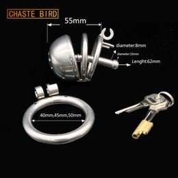 New Chaste Bird Stainless Steel Male Chastity Device with Catheter Cock Cage Virginity Lock Penis Ring Penis Lock Adult GameA219