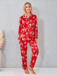 Women's Sleepwear Women's 2 Piece Christmas Pajamas Set Long Sleeve Button Down Shirt and Long Pants Sets Y2k Sleepwear Loungewear 231130