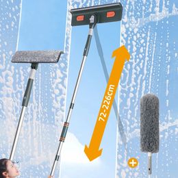 Other Housekeeping Organization 72226CM Extended Window Cleaning Tool Glass Cleaner Mop with Silicone Scraper Brush Household Tools 231130