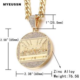 Last Supper Pendant Big Jesus Iced Out Bling Zircon Gold color Charm Necklace Fashion For Men Father's Day Gift Hip Hop Jewel296g