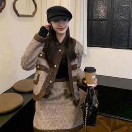 Two Piece Dress UNXX 2023 Winter Korean Retro High-end Mellow Tweed Double-breasted Woolen Short Jacket And Skirt Set Fashion Female Girl