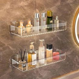 Bathroom Shelves Bathroom White Shelf Rack Wall-mounted Washbasin No-punch Washroom Wall Mounted Cosmetic Storage Transparent Shelf Organiser 231201